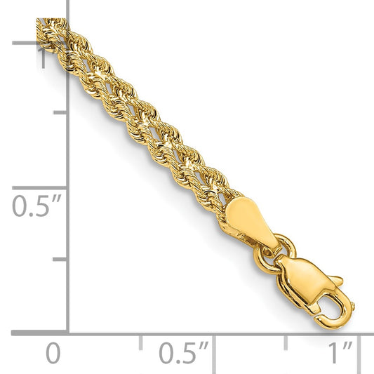 10k 3.0mm Wide Double Strand Rope 7 inch Bracelet