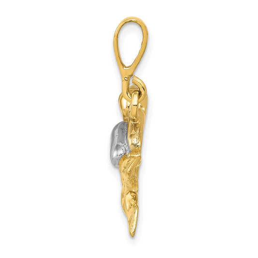 10k and White Rhodium Polished Open-Backed Scuba Diver Pendant
