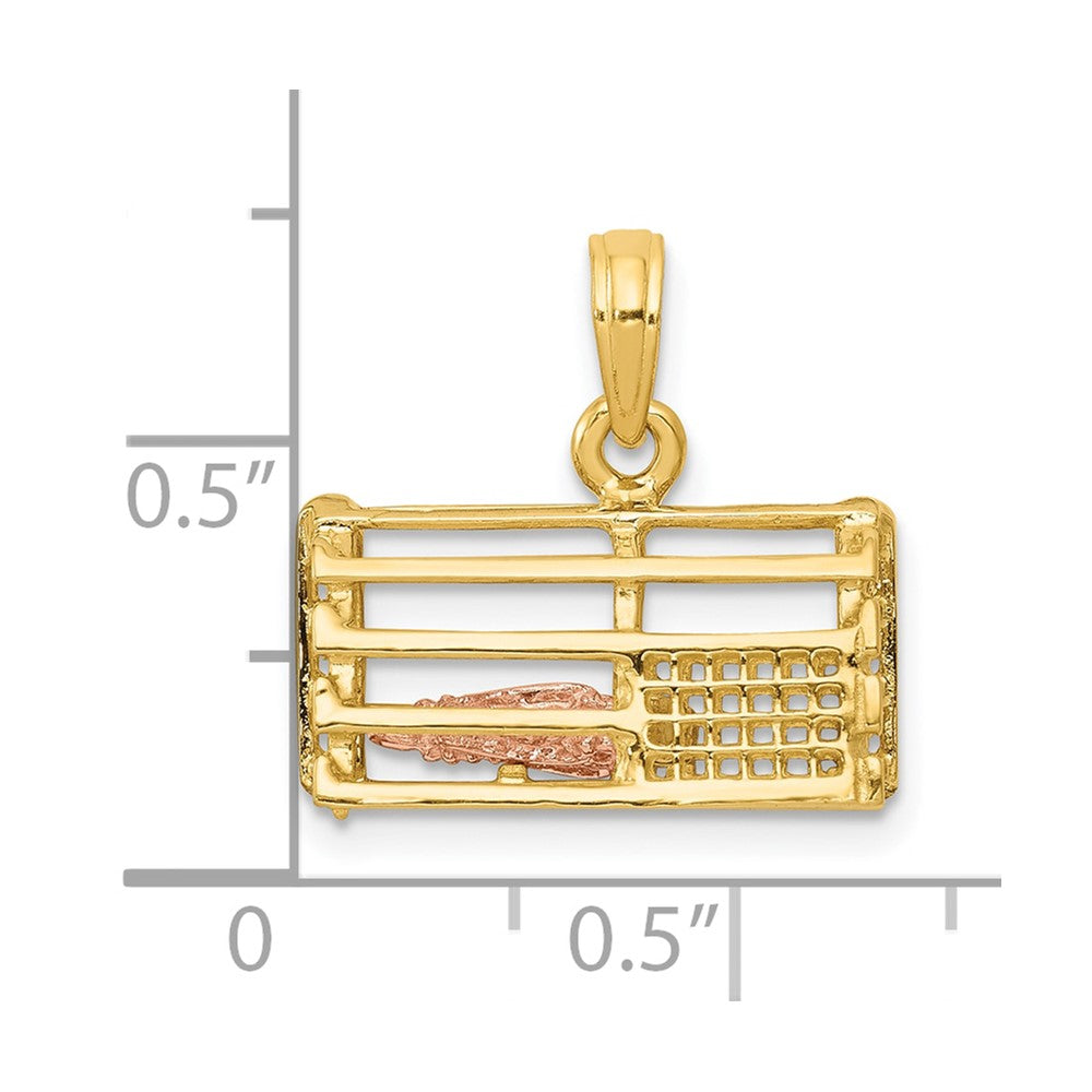10k Two-Tone Polished 3-Dimensional Lobster Trap Pendant