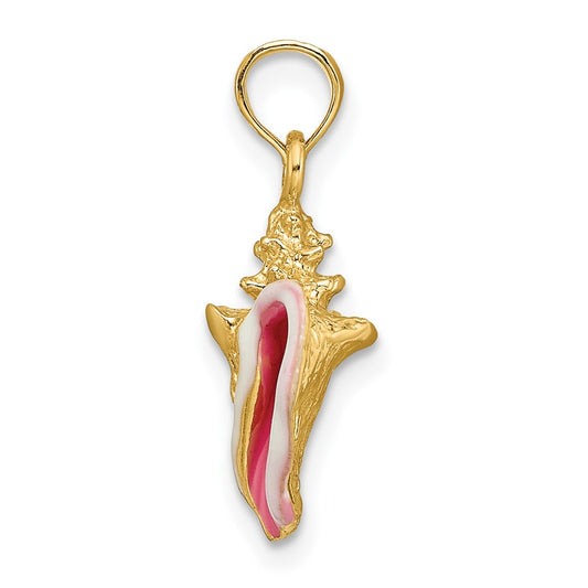 10k Pink and White Enameled 3-D Conch Shell Pendant