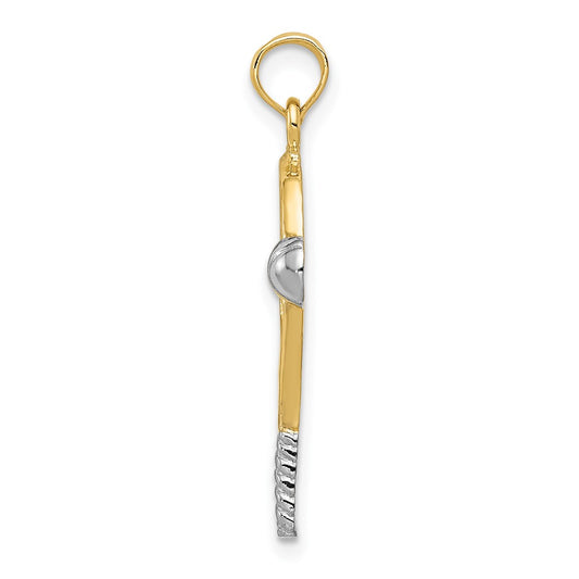 10k and White Rhodium Polished Tennis Racquet and Ball Pendant