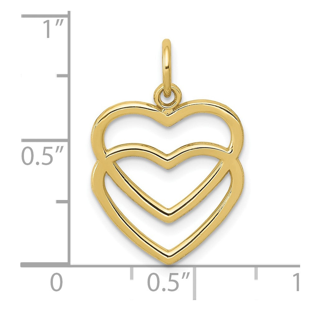 10K Polished Double Heart Pendant