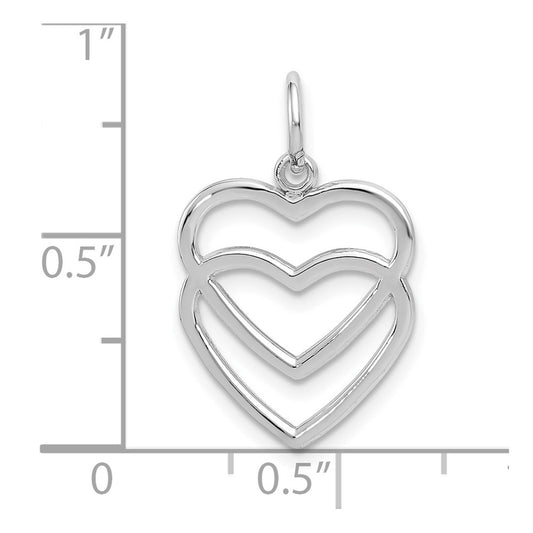 10K White Gold Polished Double Heart Pendant