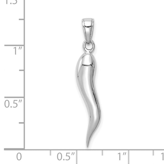 10k White Gold Large Solid 3-D Italian Horn Pendant
