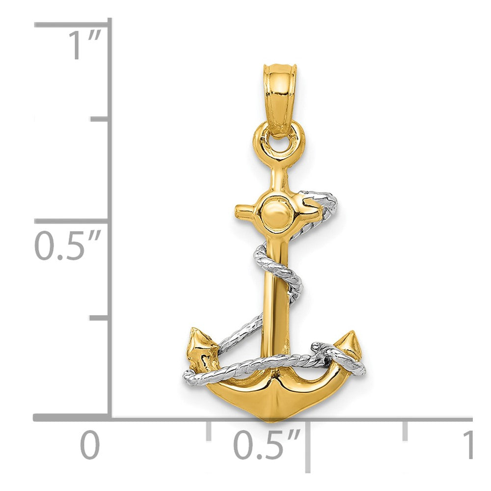 10K Two-Tone 3-D Anchor with Rope Pendant