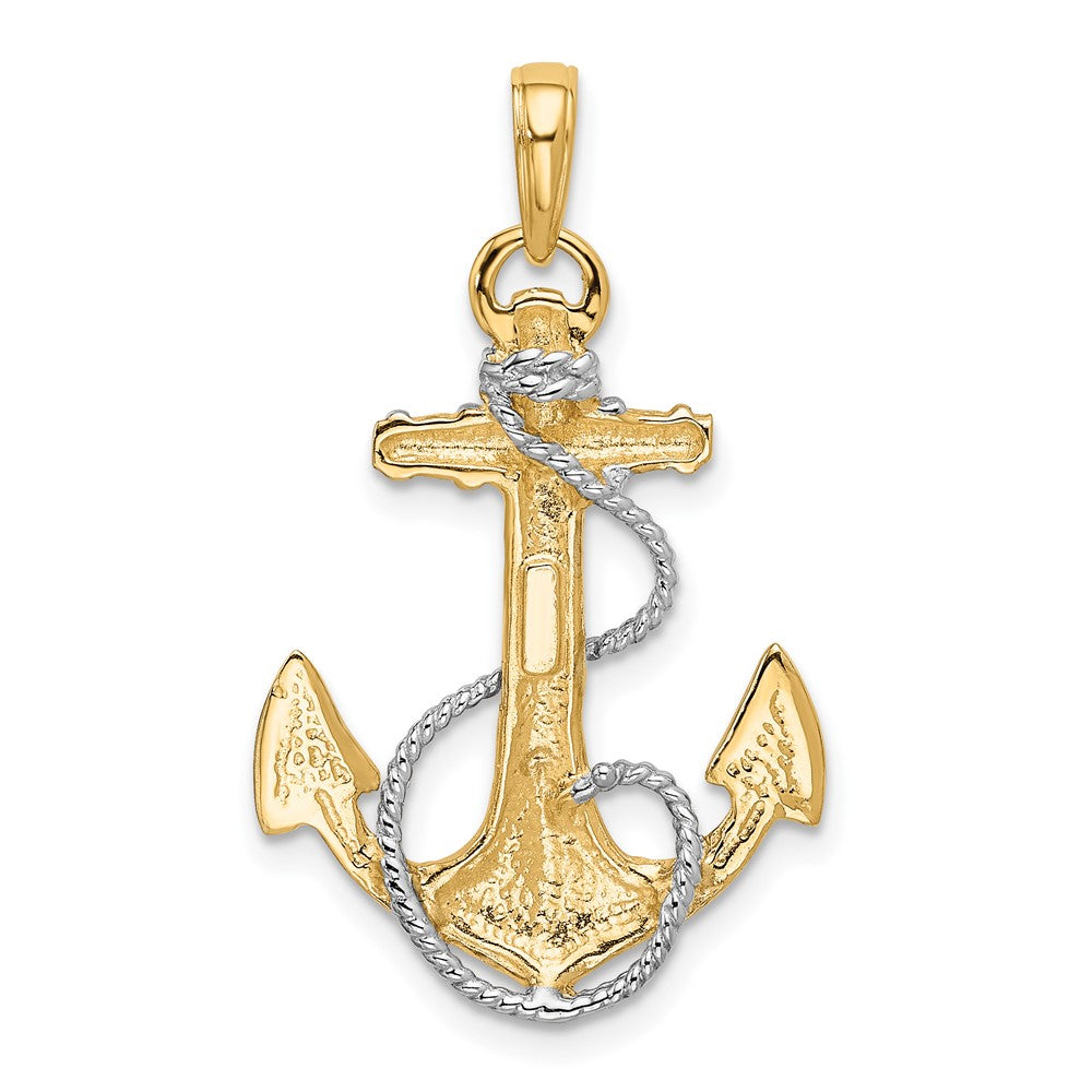 10k and White Rhodium Anchor with Rope Pendant