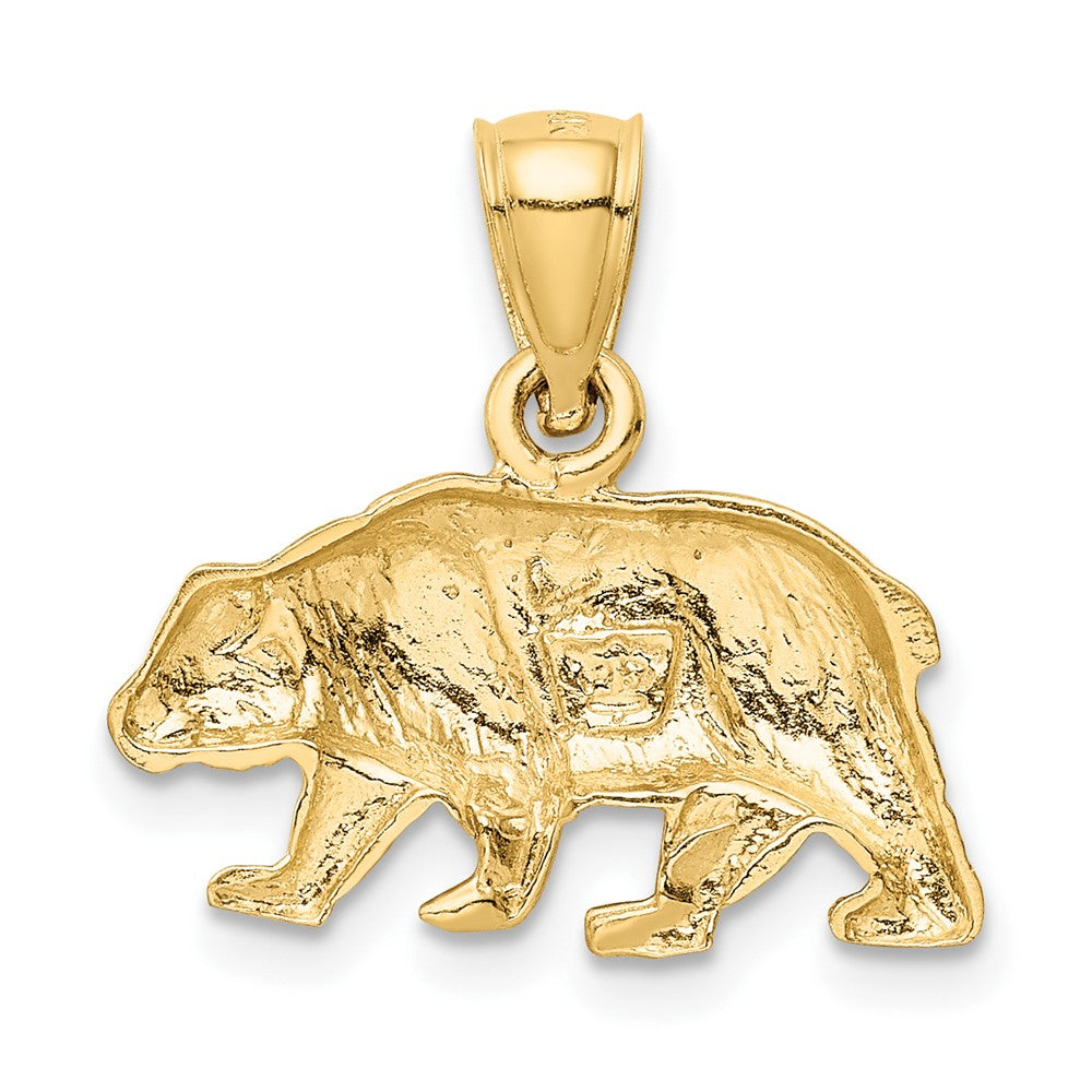10K Satin Diamond-cut Bear Pendant