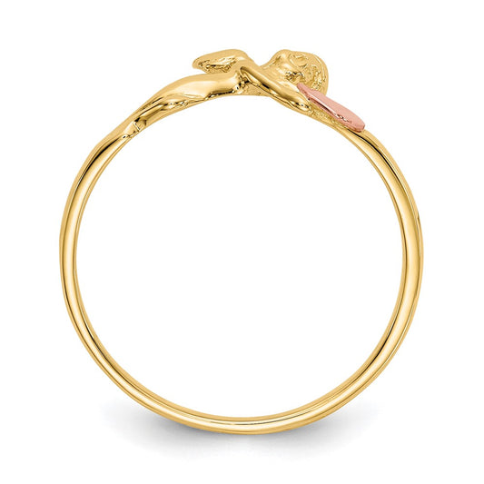 10K Two-tone Angel and Satin Heart Ring