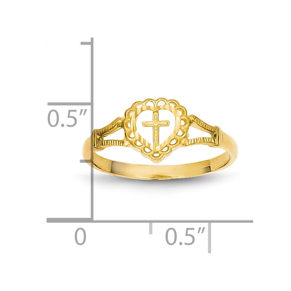 10K Diamond-Cut Childs Heart & Cross Ring