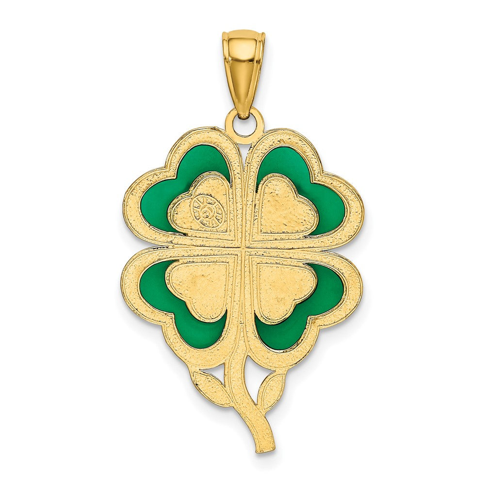 10K Green Enameled 4-Leaf Clover Pendant