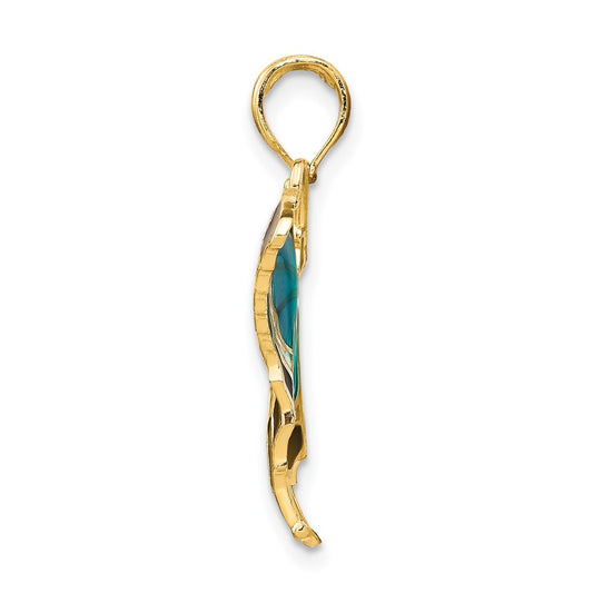 10K Aqua and Black Enameled Butterfly Pendant