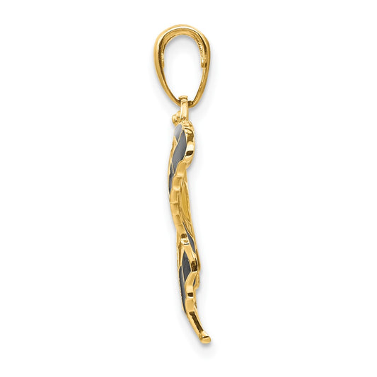 10K Yellow and Black Enameled Butterfly Pendant