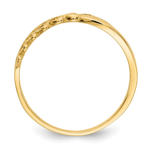 10K Polished Criss Cross Hearts Pattern Ring
