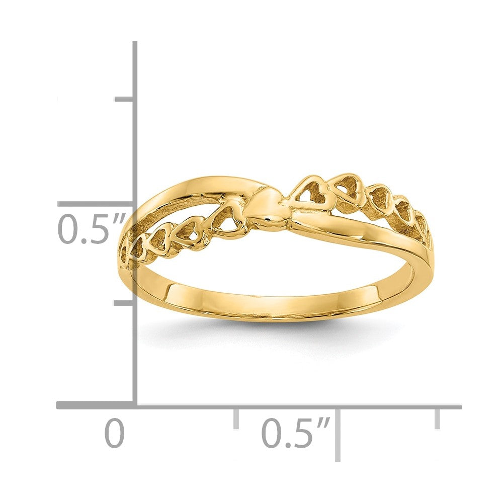 10K Polished Criss Cross Pattern Hearts Ring