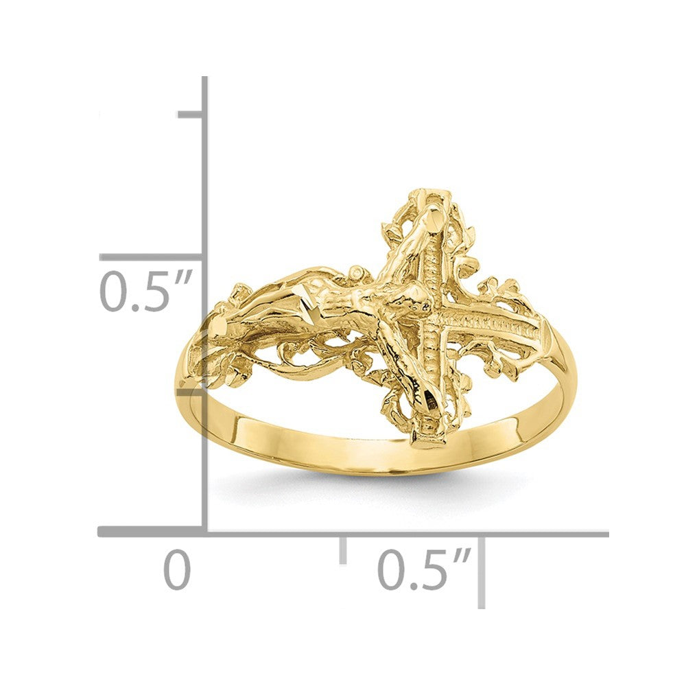 10K Diamond-cut Crucifix Ring