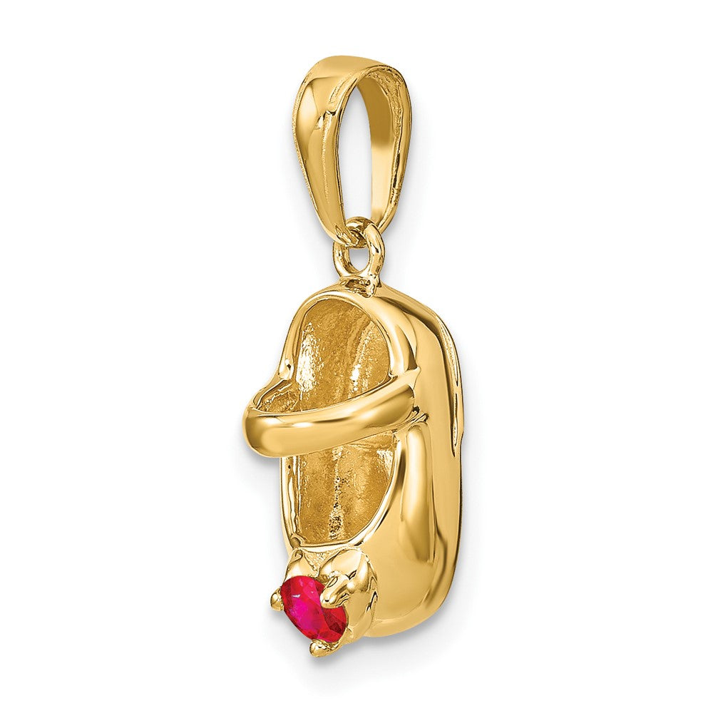 10K 3-D July/Red Synthetic Stone Engraveable Baby Shoe Charm