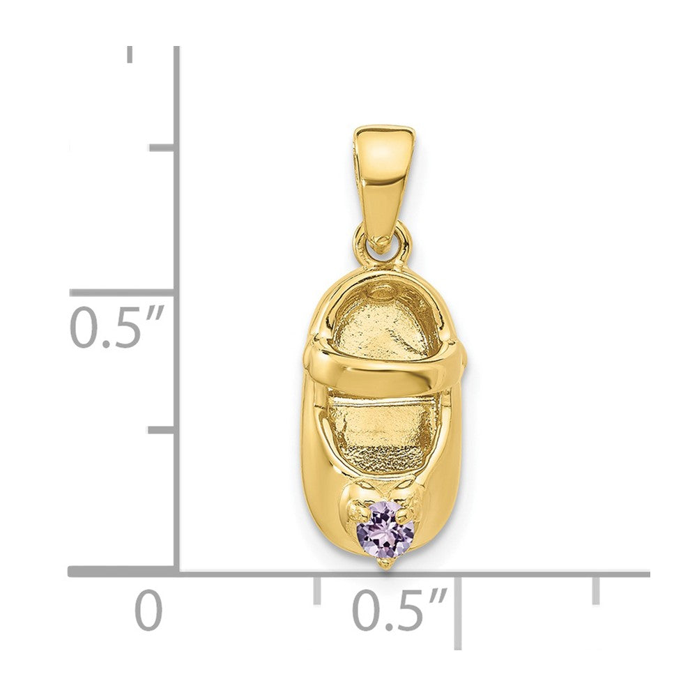 10K 3-D June Synthetic Stone Engraveable Baby Shoe Charm