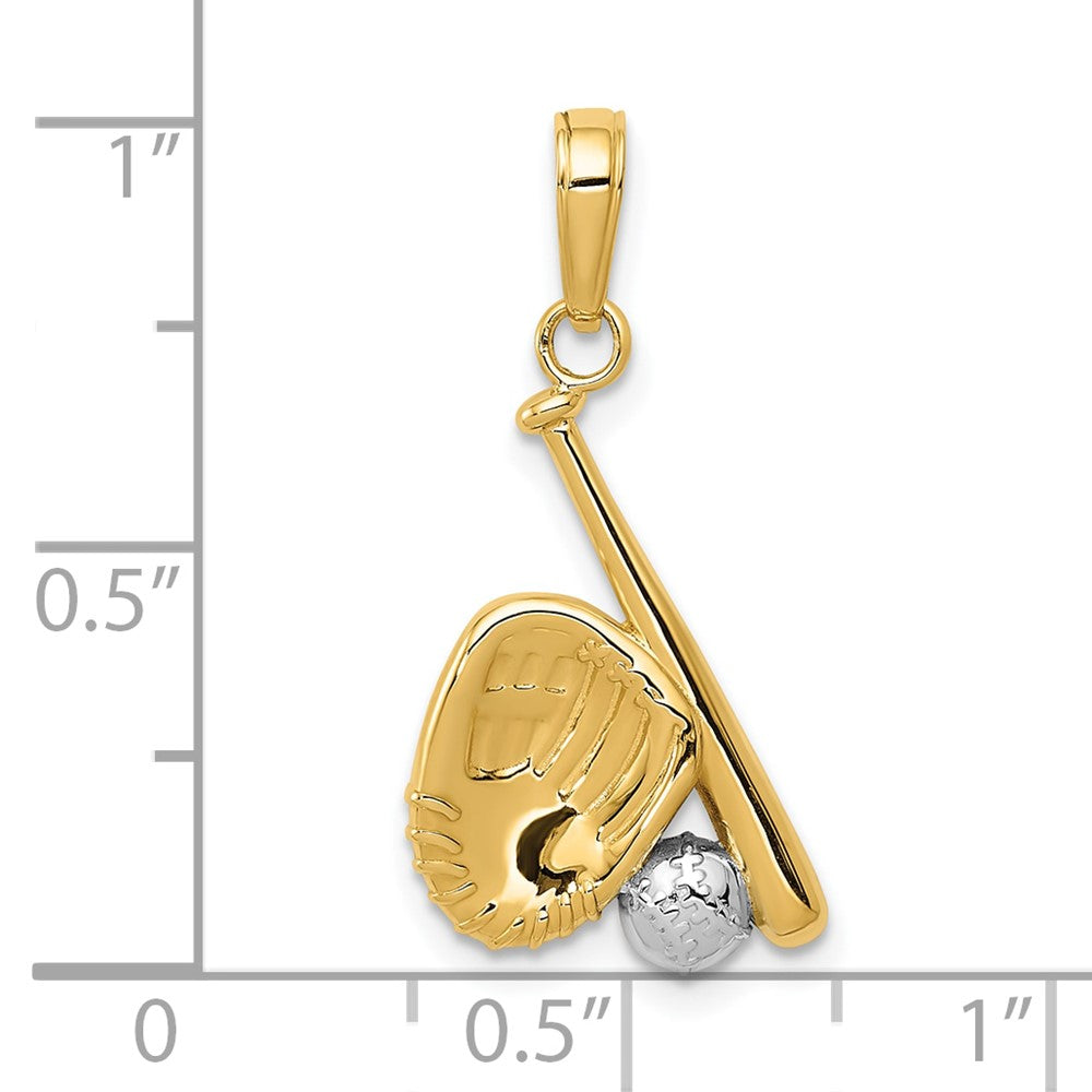10K and White Rhodium Baseball/Bat/Glove Pendant