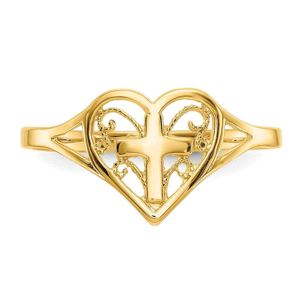 10k Polished Heart w/ Cross Ring