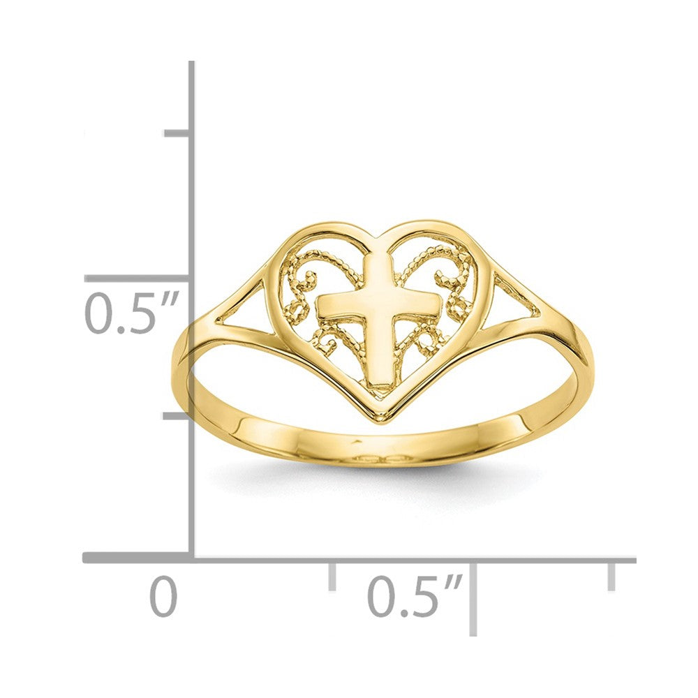 10k Polished Heart w/ Cross Ring