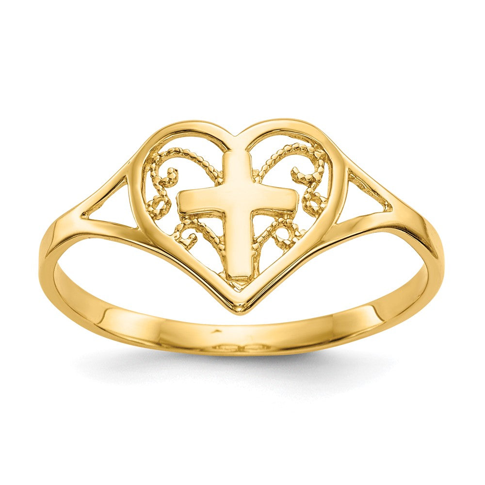 10k Polished Heart w/ Cross Ring