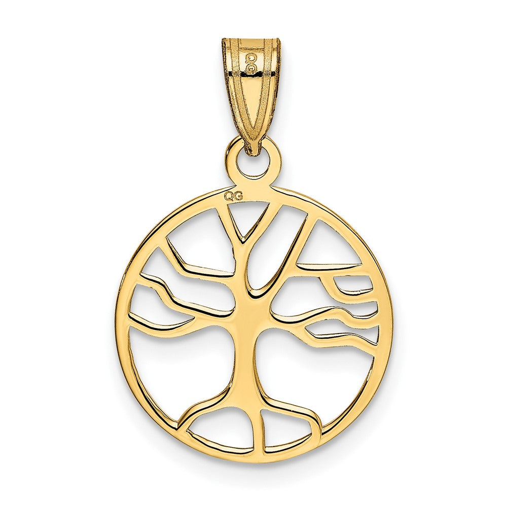 10K Polished Small Tree of Life in Round Pendant