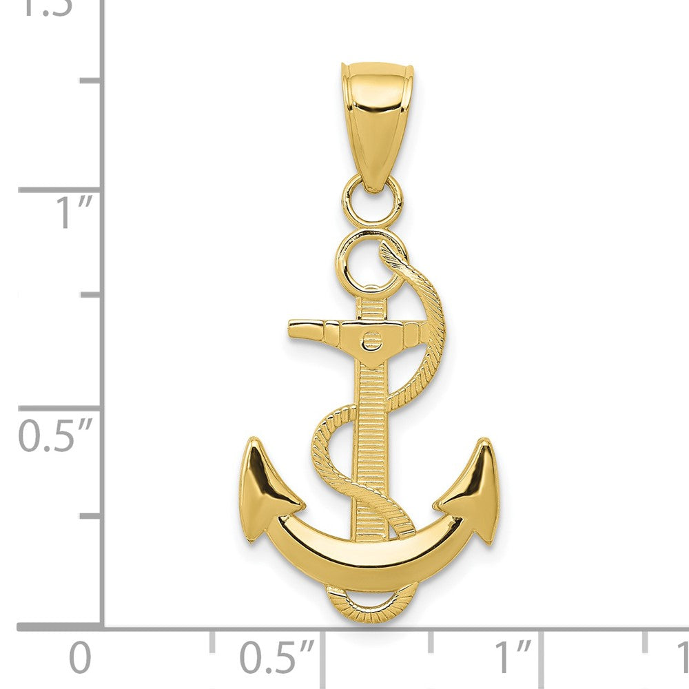 10K Polished Anchor with Textured Rope Pendant