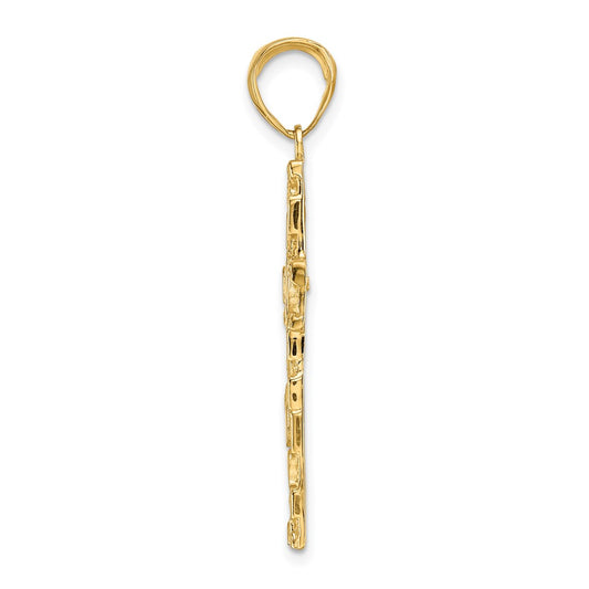 10K Polished Textured Nugget Style Cross Pendant