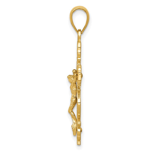10K Polished Crucifix with Lace Trim Pendant