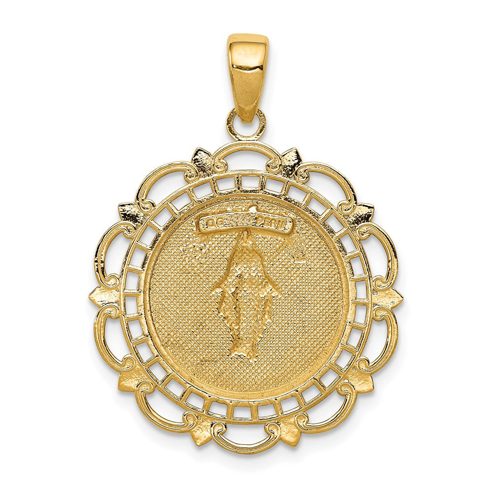 10K Polished Round Miraculous Medal With Scalloped Frame Pendant
