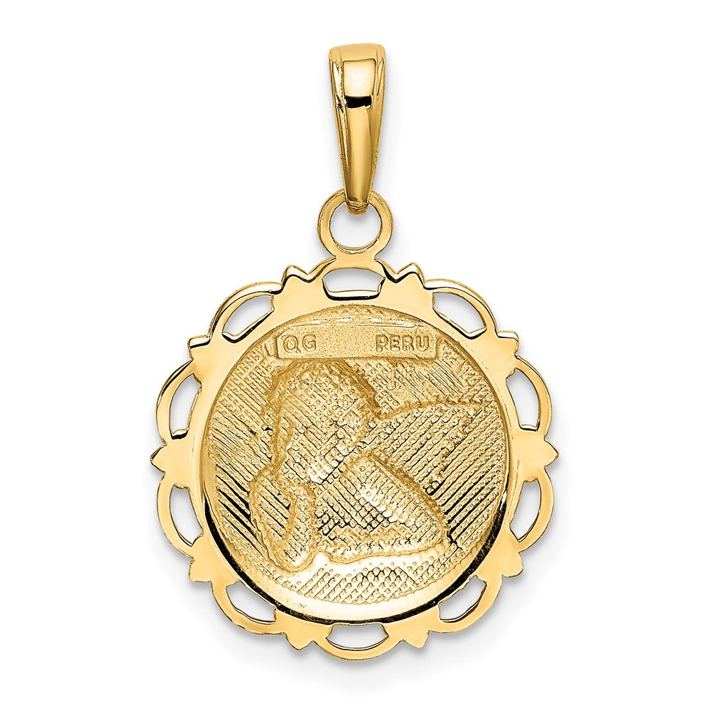10K Polished Angel/Cherub on Round Scalloped Frame Pendant