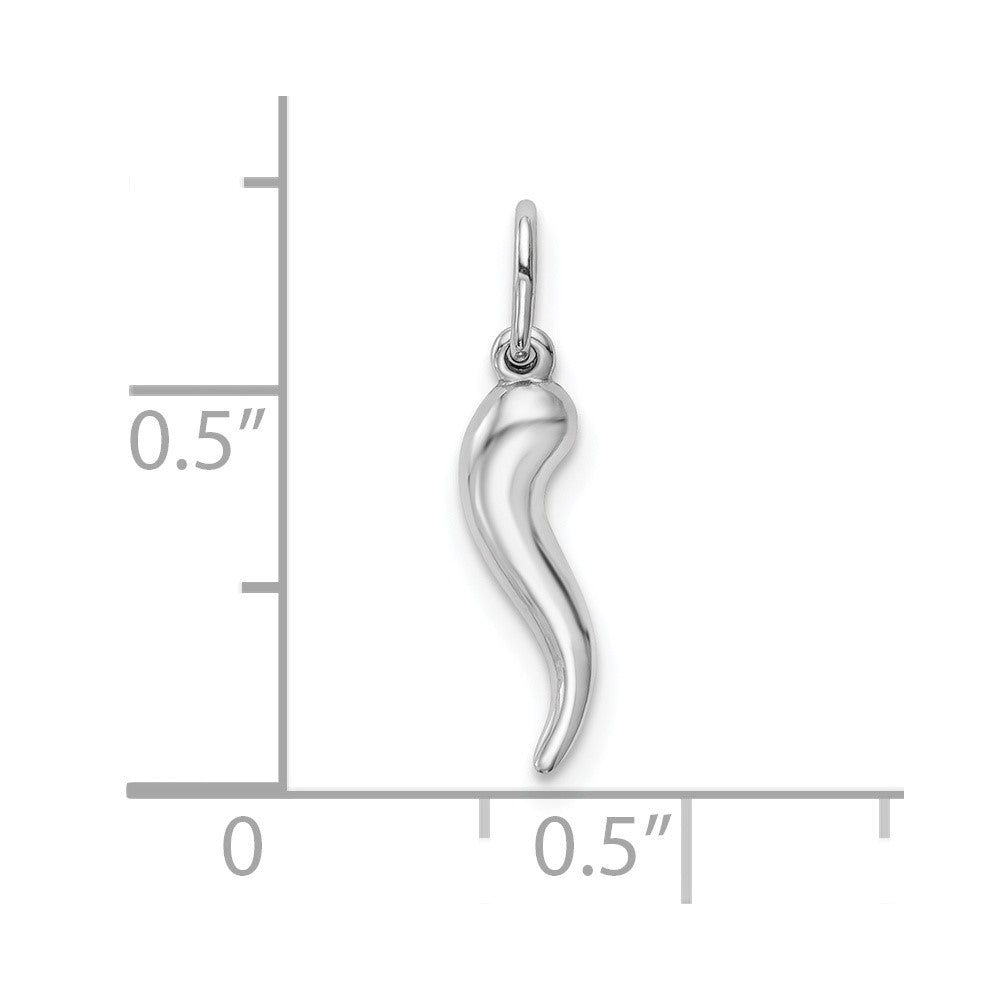 10k White Gold Hollow 3-D Italian Horn Pendant