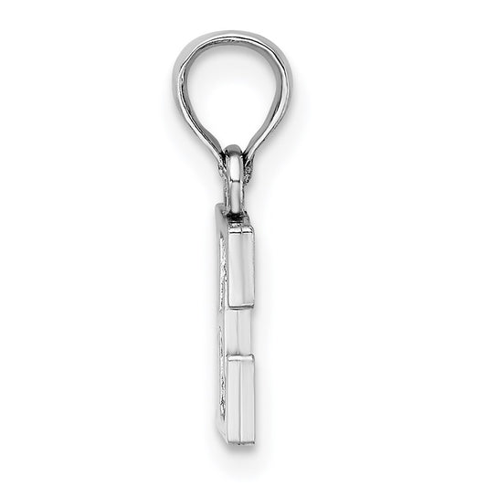 10K White Gold Polished Block Initial E Charm