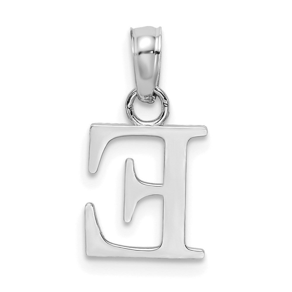10K White Gold Polished Block Initial E Charm