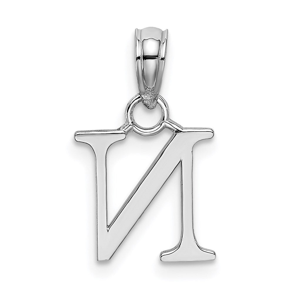 10K White Gold Polished Block Initial N Charm