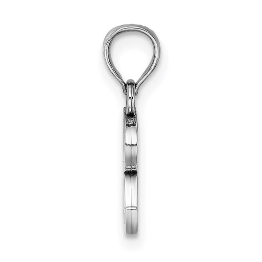 10K White Gold Polished Block Initial R Charm
