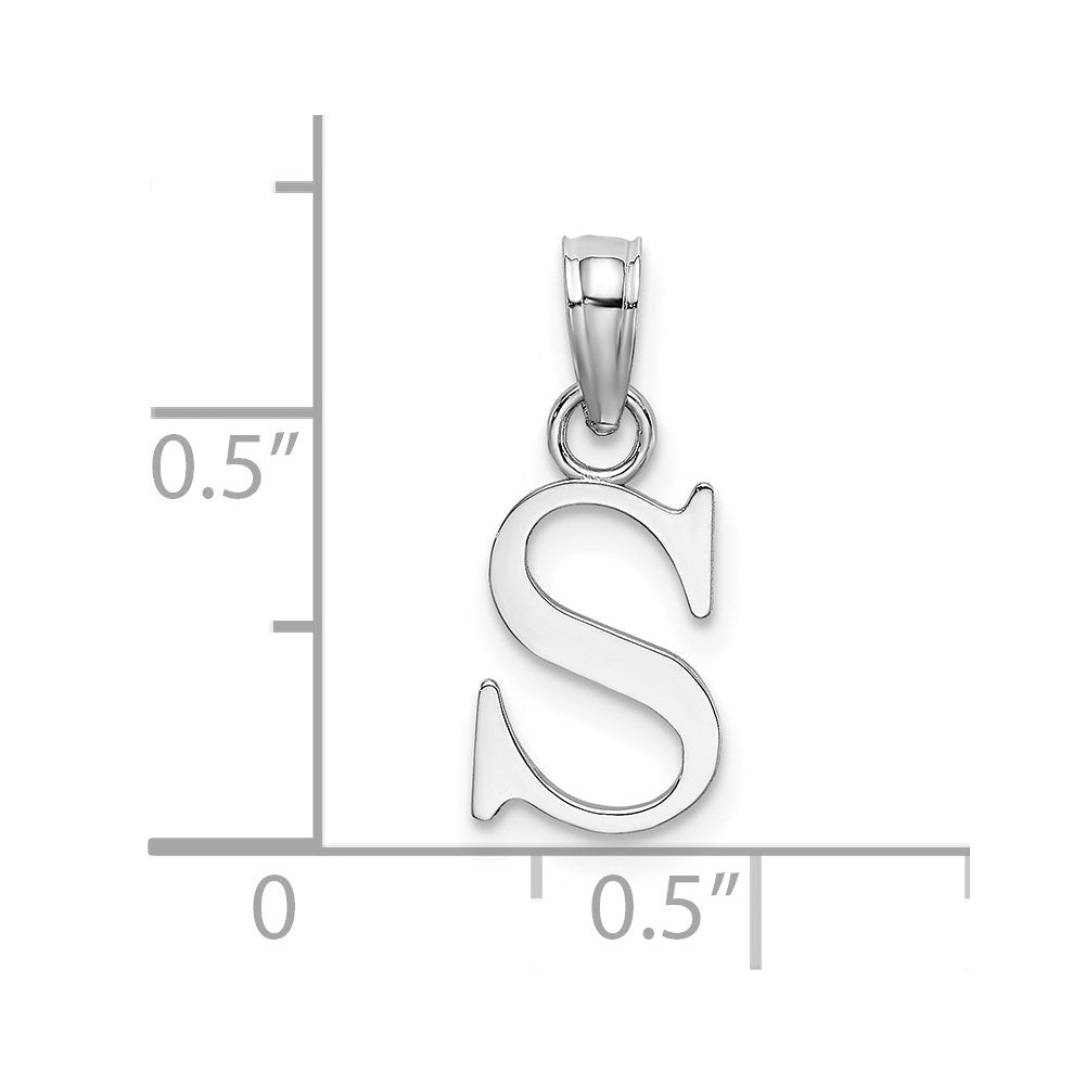 10K White Gold Polished S Block Initial Charm