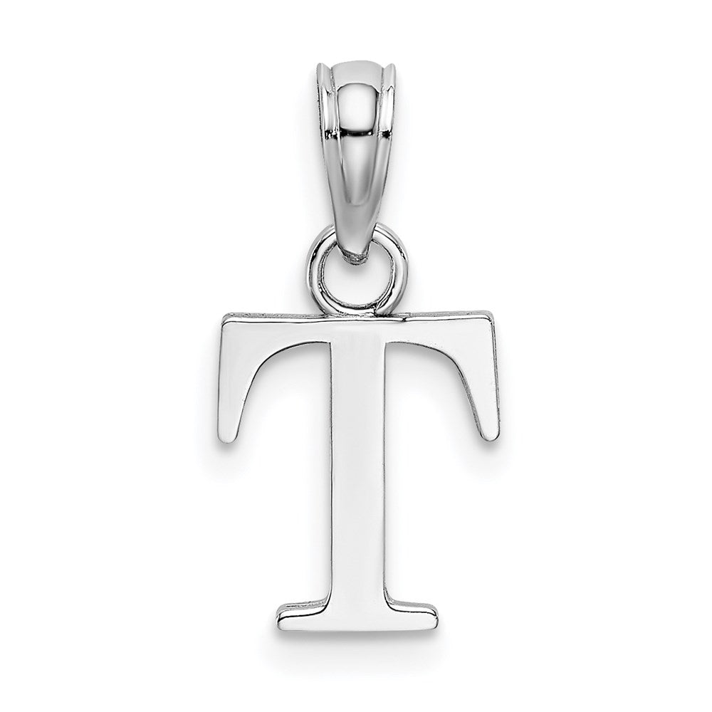 10K White Gold Polished Block Initial T Charm