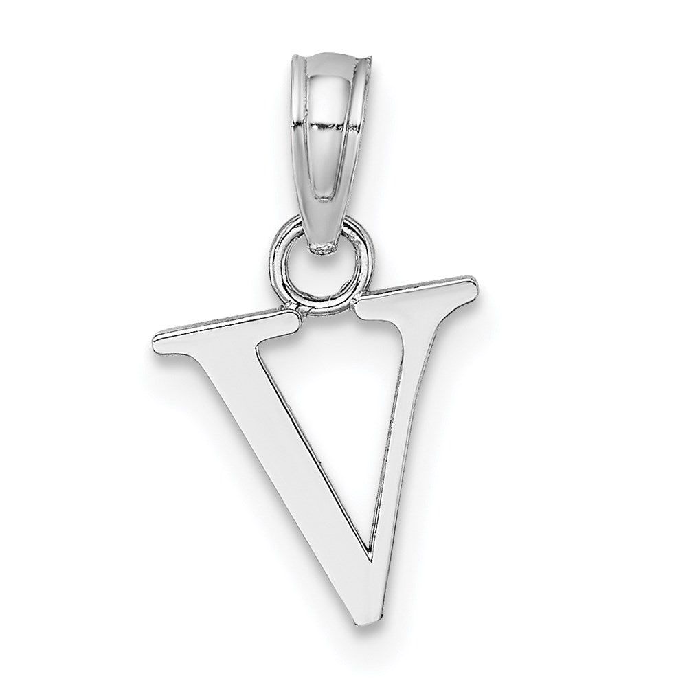 10K White Gold Polished Block Initial V Charm