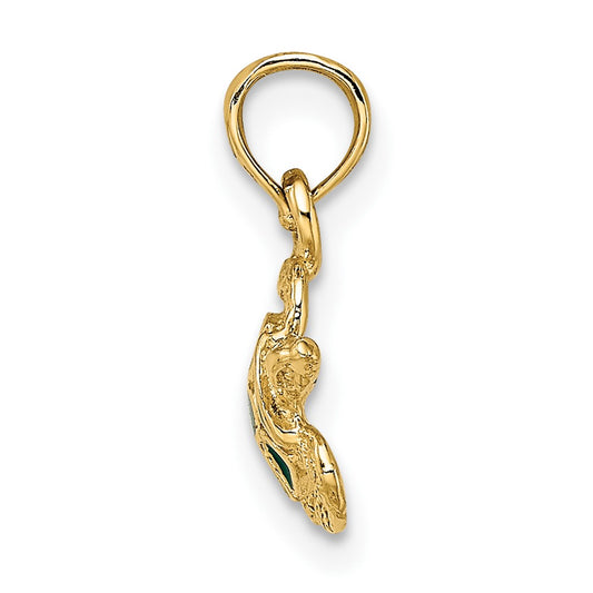 10K Textured and Green Enameled Sea Turtle Charm