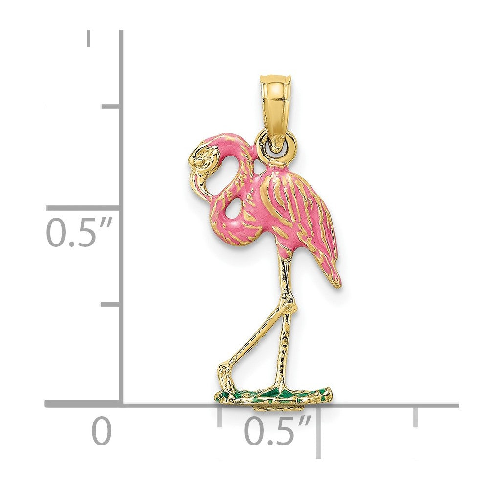 10K 3-D Pink Enamel Flamingo Charm
