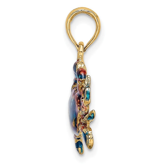 10K 2-D Blue Enamel Crab Charm