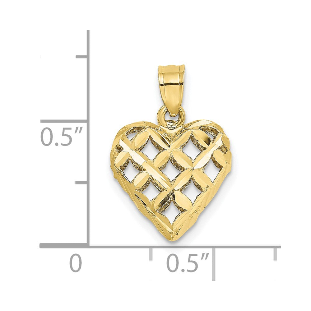 10K 3-D Diamond-cut Filigree Puffed Heart Charm