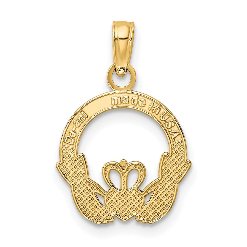10K Polished Textured Round Claddagh Charm