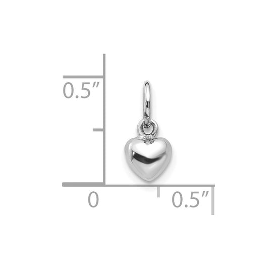 10k White Gold Solid Polished Plain Puffed Mini Heart Charm