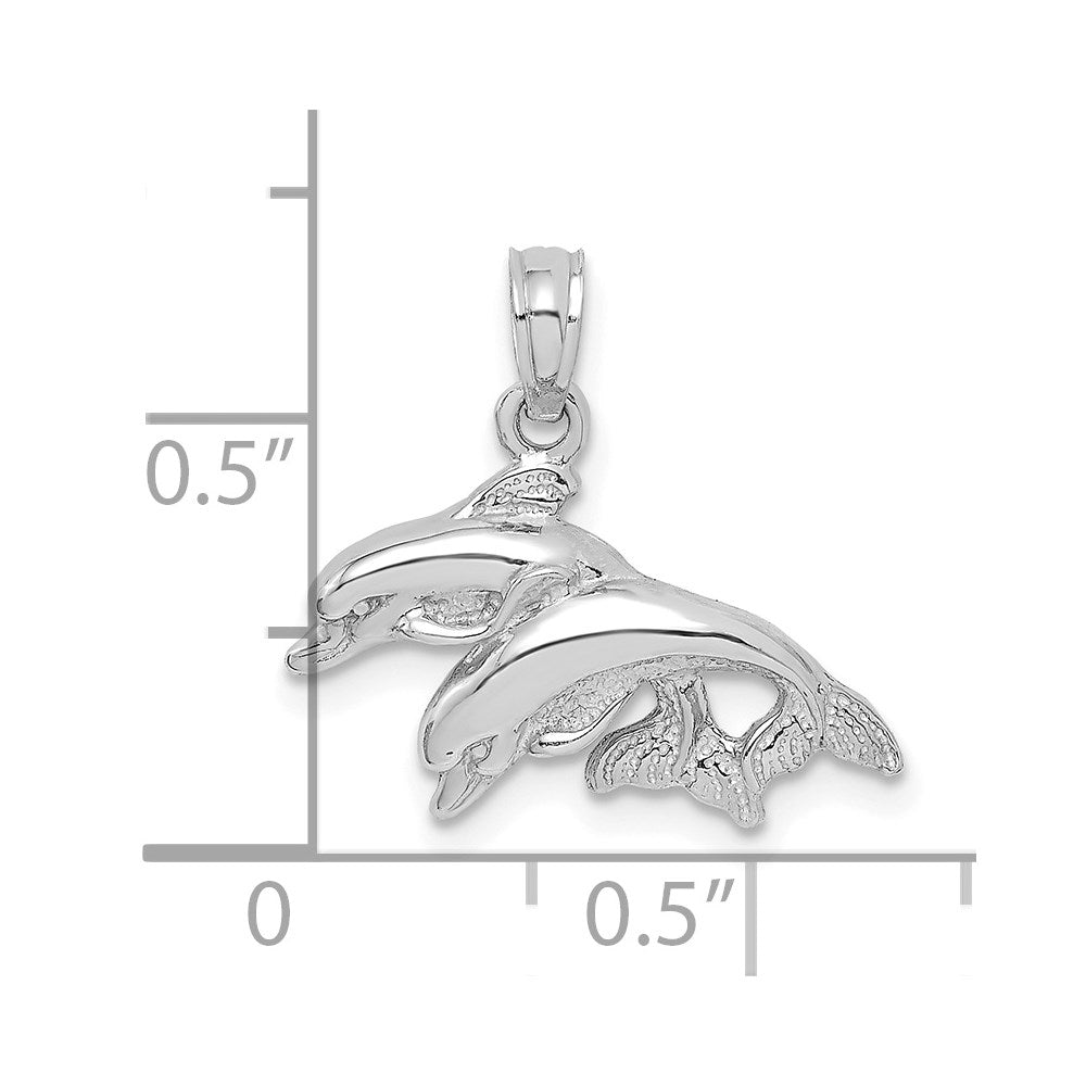 10K White Gold Polished Double Dolphins Jumping Charm