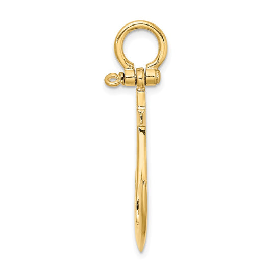 10K 3-D Polished Anchor with Shackle Bail Charm