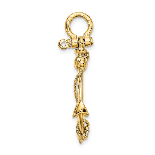 10K Large 3-D Anchor with Long T-Bar and Rope with Shackle Bail Pendant