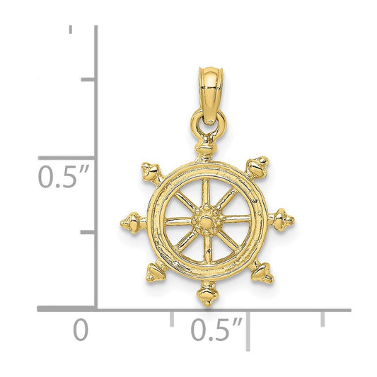 10K 2-D Textured Ships Wheel Charm