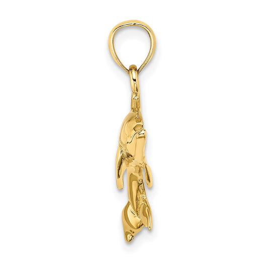 10K 2-D Polished Swimming Dolphin Charm